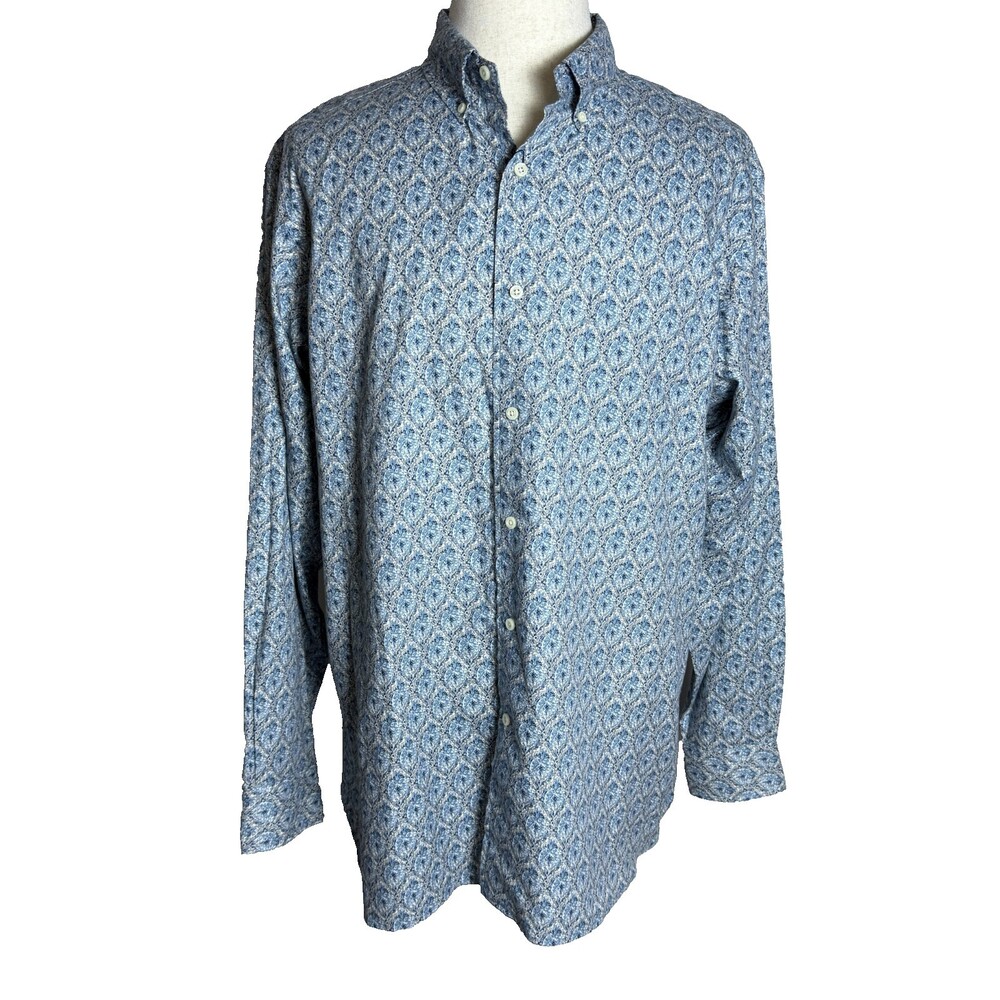 NWT Cremieux Men's Button Down XL Long Sleeves Blue & Gray Damask Jacquard Print - Picture 2 of 14